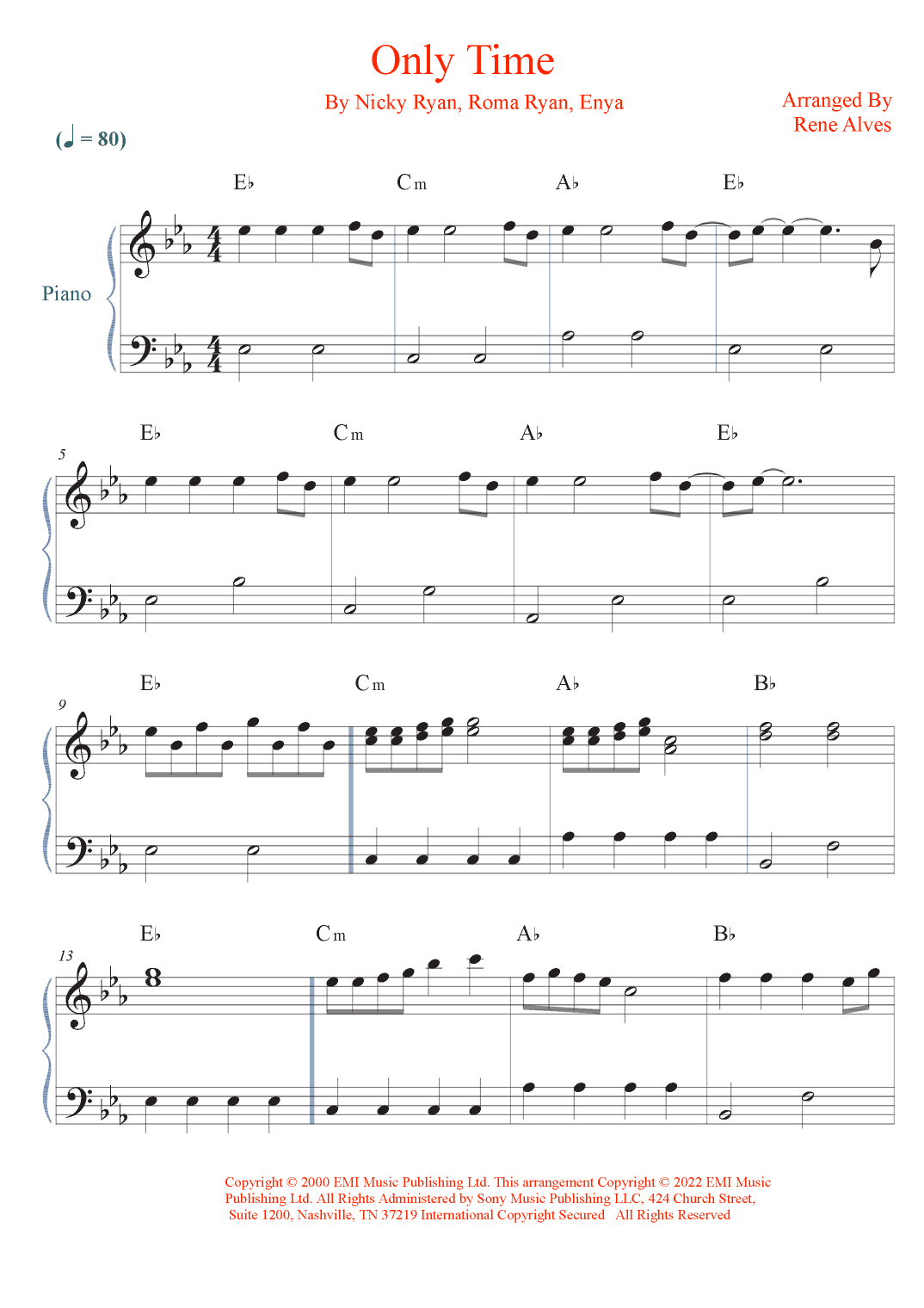 Only Time (arr. Rene Alves)
