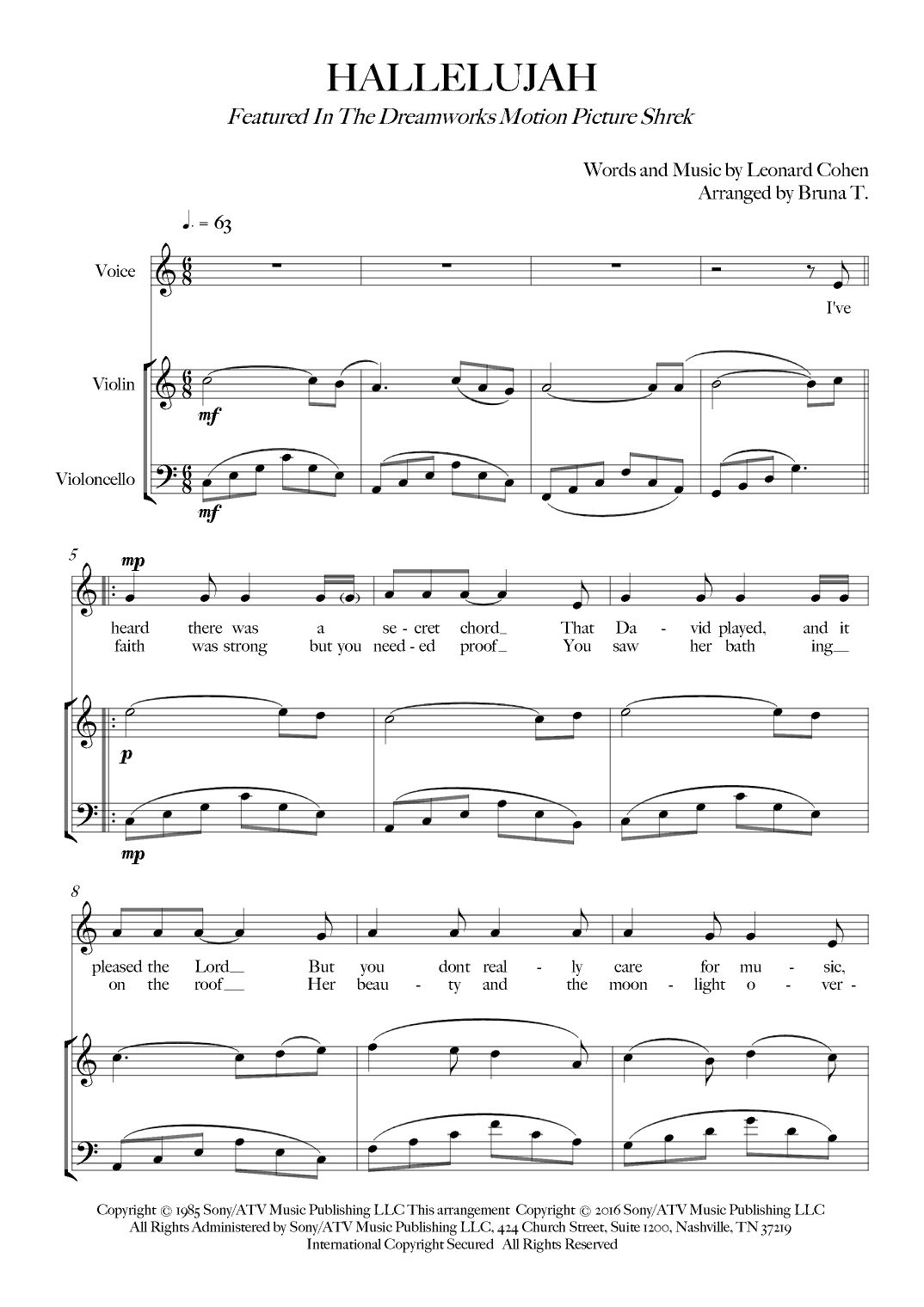 Hallelujah - Score Only (arr. Bruna T.)
