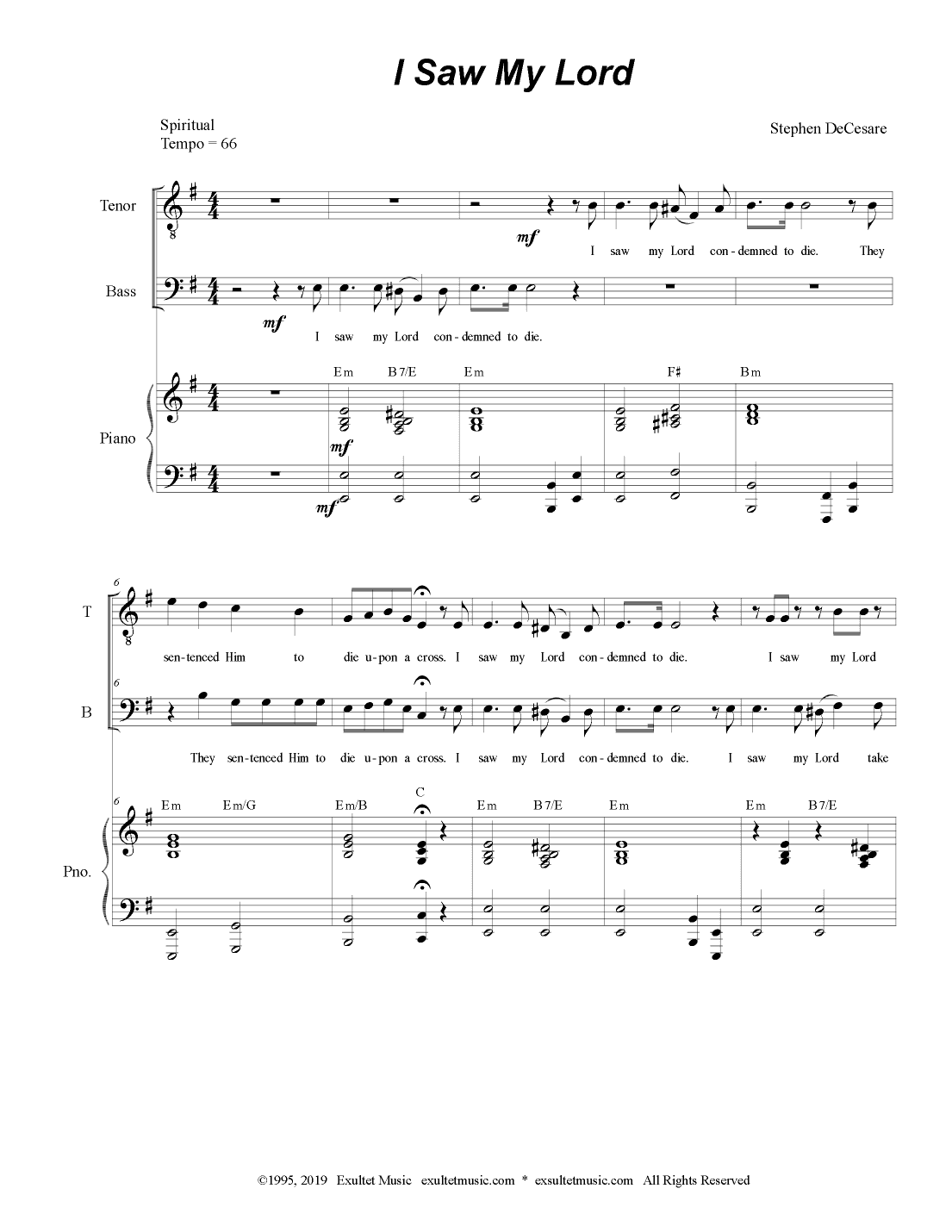 I Saw My Lord (2-part choir - (TB)