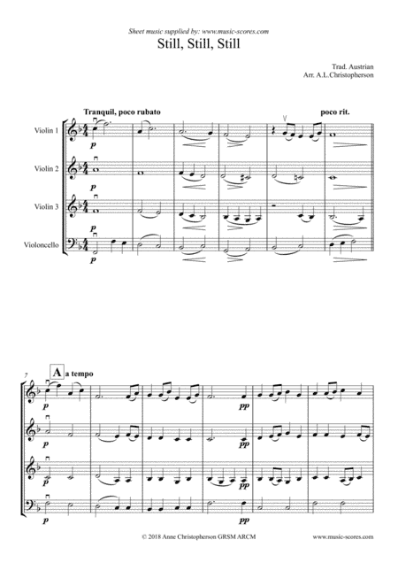 Still, Still, Still - 3 Violins and Cello (arr. Anne L Christopherson GRSM ARCM)