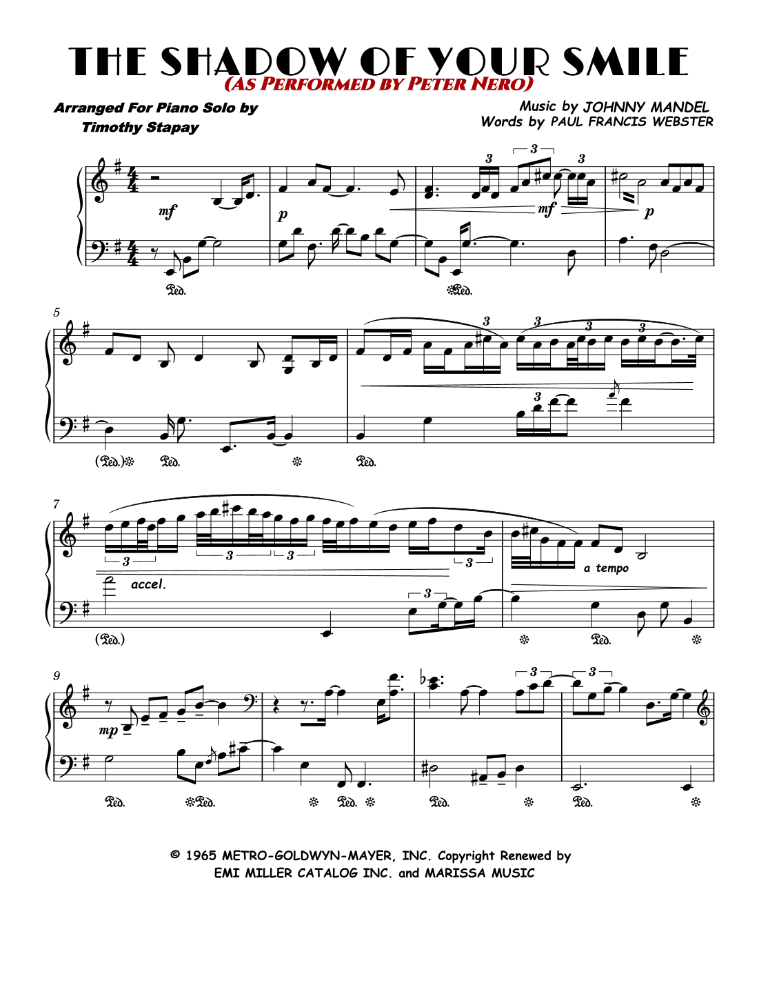 The Shadow Of Your Smile (arr. Timothy Stapay)