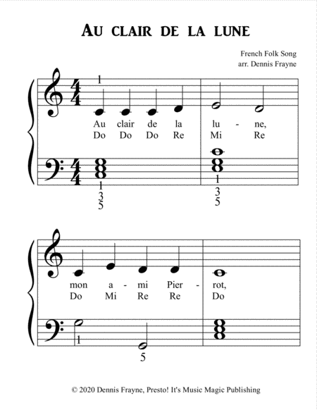 Au clair de la lune (standard notation) (arr. Dennis Frayne)
