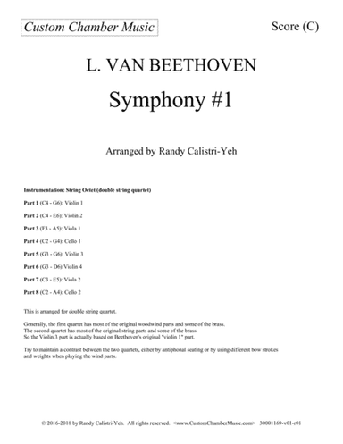 Beethoven Symphony No. 1, complete (string octet / double string quartet) (arr. Randy Calistri-Yeh)