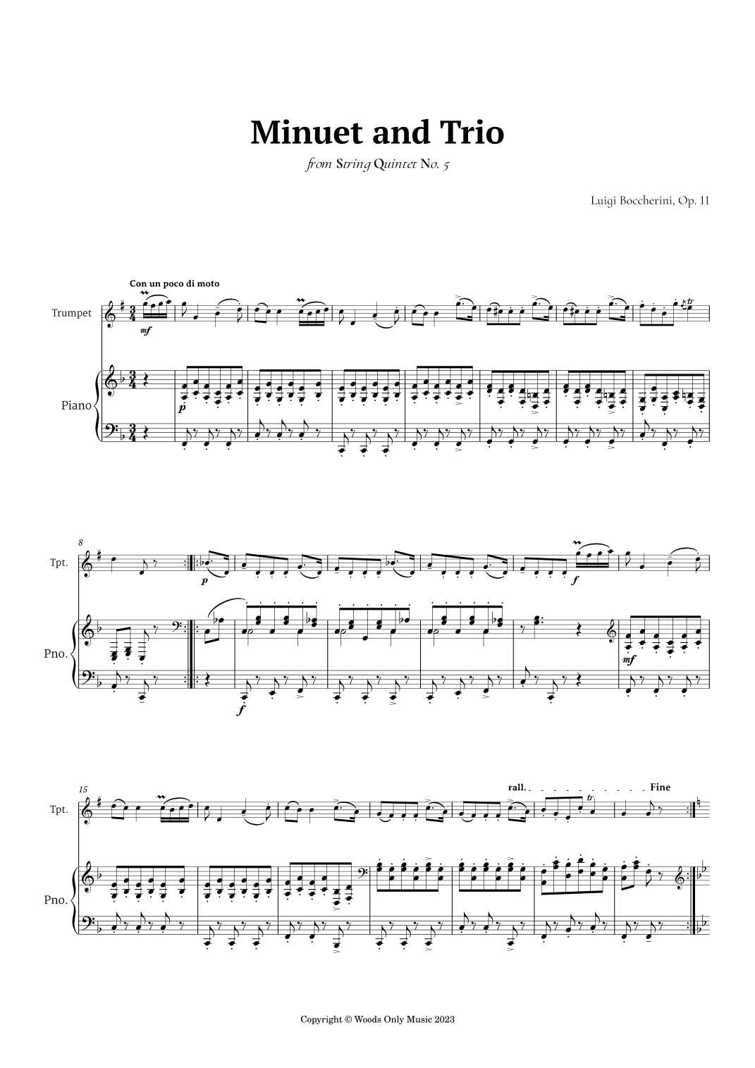 Minuet by Boccherini for Trumpet and Piano (arr. Ander)