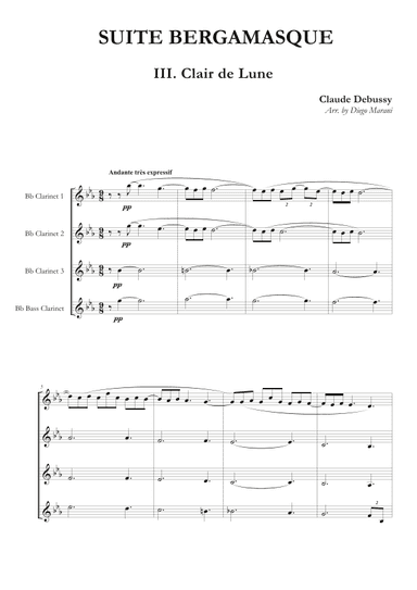 Clair de Lune from "Suite Bergamasque" for Clarinet Quartet (arr. Diego Marani)