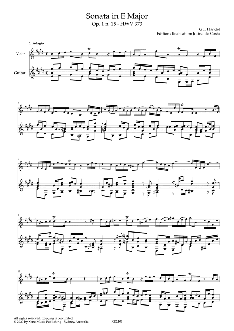 Violin Sonata in E Major, Op.1 n.15 - HWV 373 (arr. Josinaldo Costa)