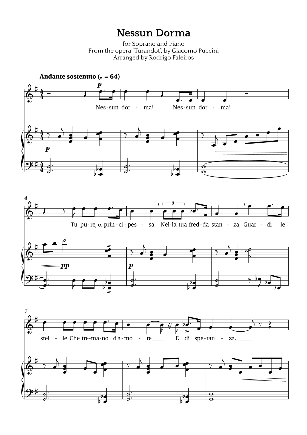 Nessun Dorma (for soprano and piano) (arr. Rodrigo Faleiros)
