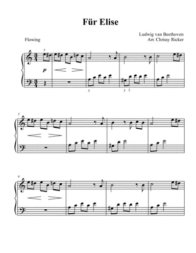 Fur Elise (main theme) - beginner/big note piano (arr. Chrissy Ricker)