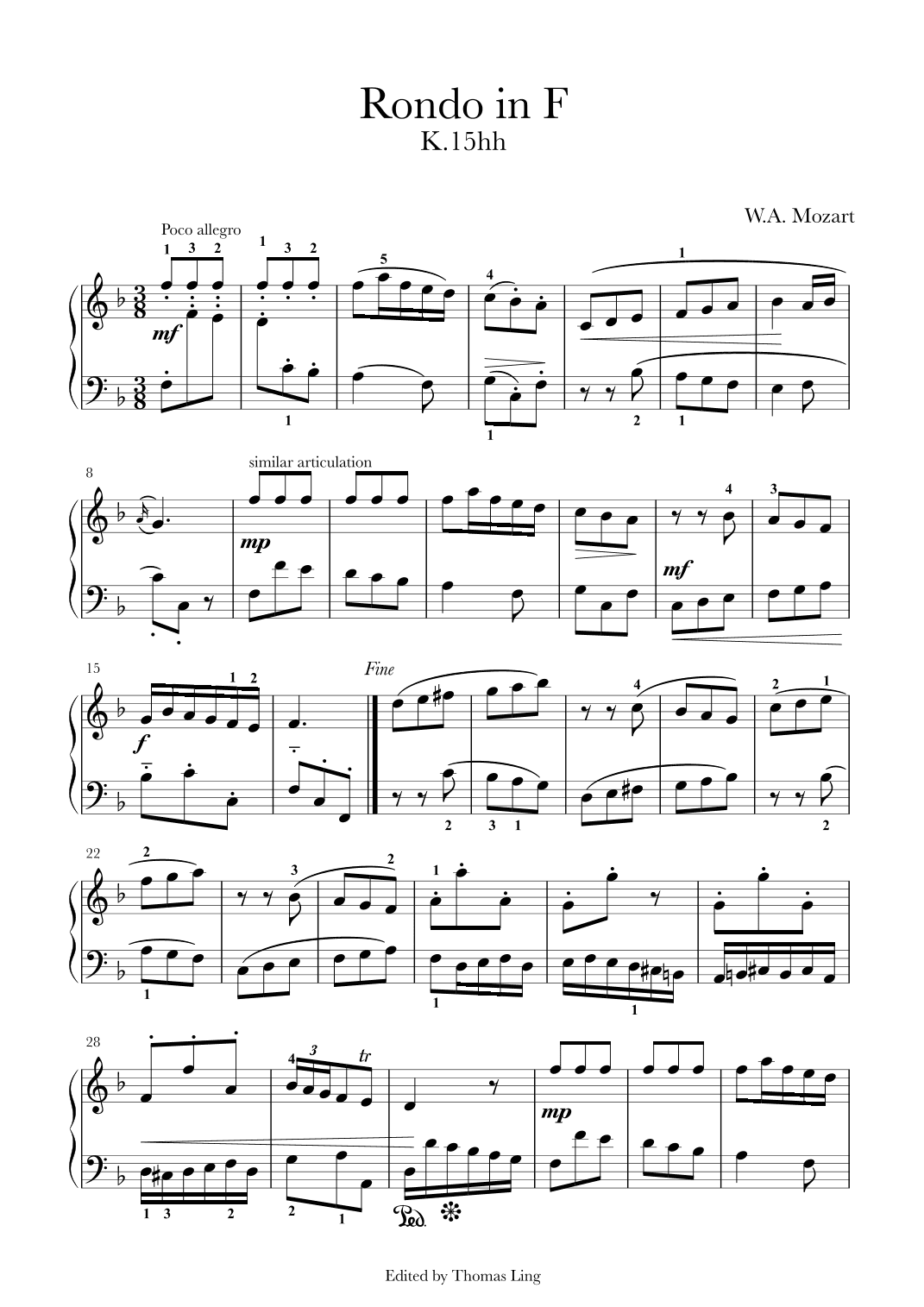 Rondo in F K.15hh (arr. Thomas Ling)
