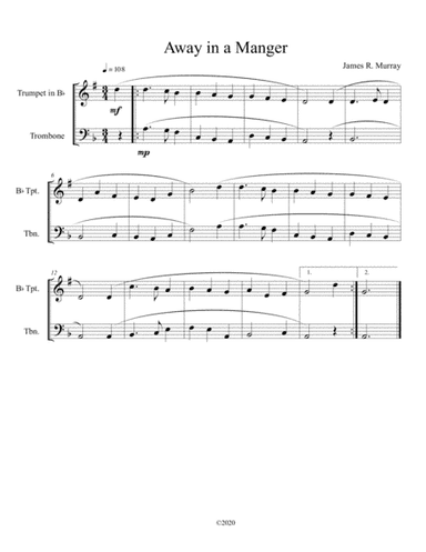 Away in a Manger ( trumpet and trombone duet) (arr. B C Dockery)