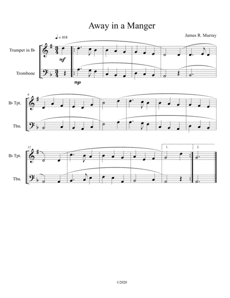 Away in a Manger ( trumpet and trombone duet) (arr. B C Dockery)