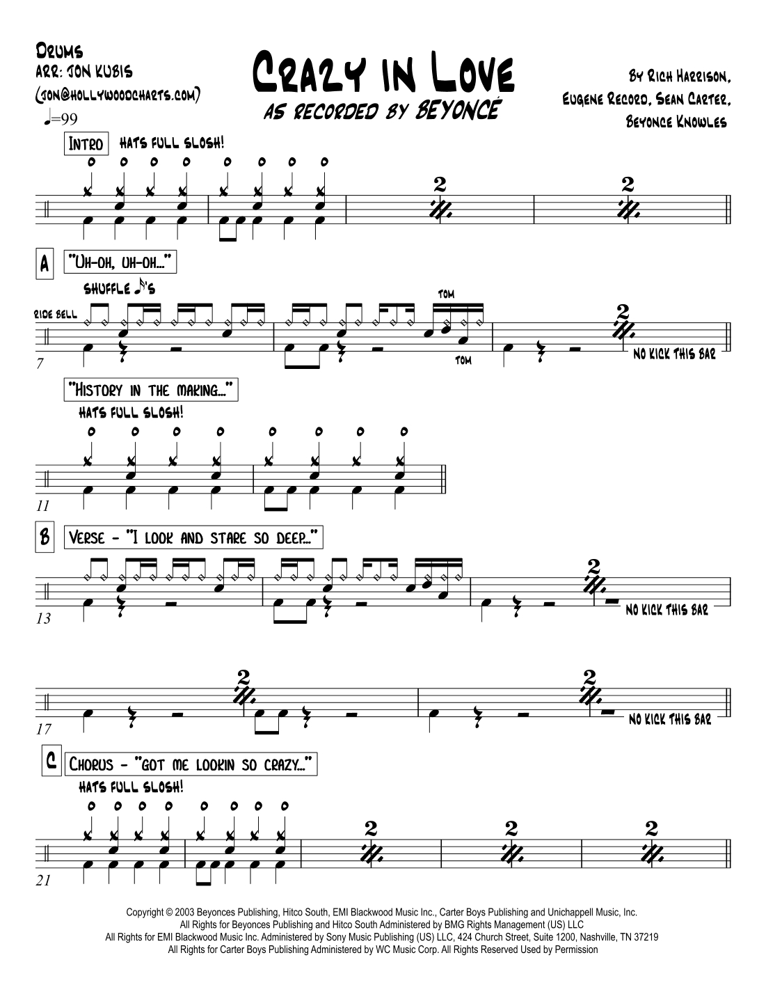 Crazy In Love (arr. Hollywood Charts)