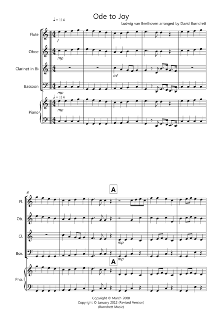Ode to Joy for Wind Quartet (arr. David Burndrett)