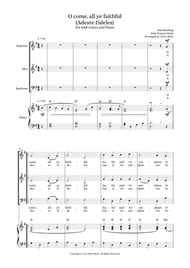 Adeste Fideles (O Come, All Ye Faithful) - SAB voices (arr. Vitor Melo)
