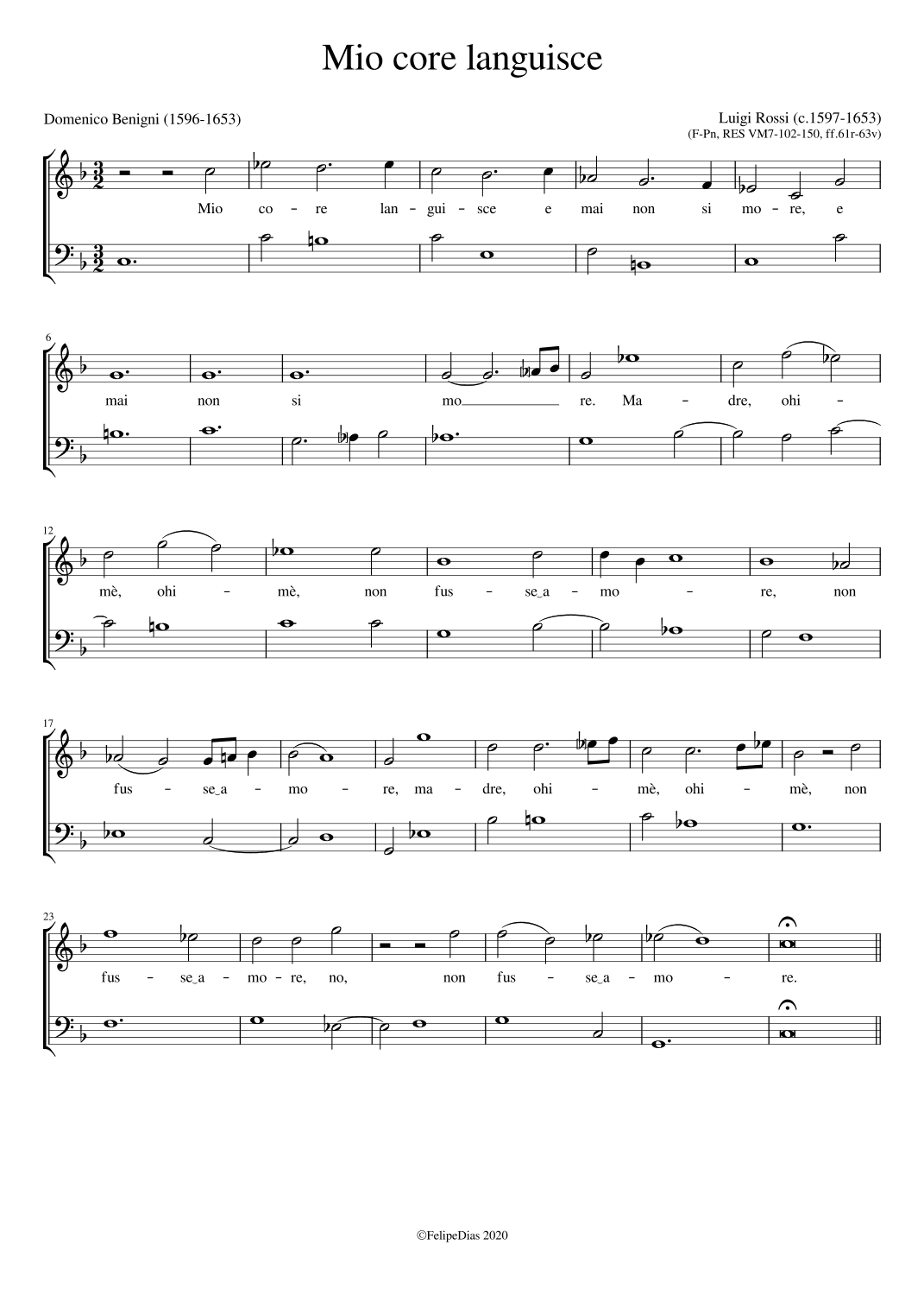 Mio core languisce (arr. Early Music Scores)