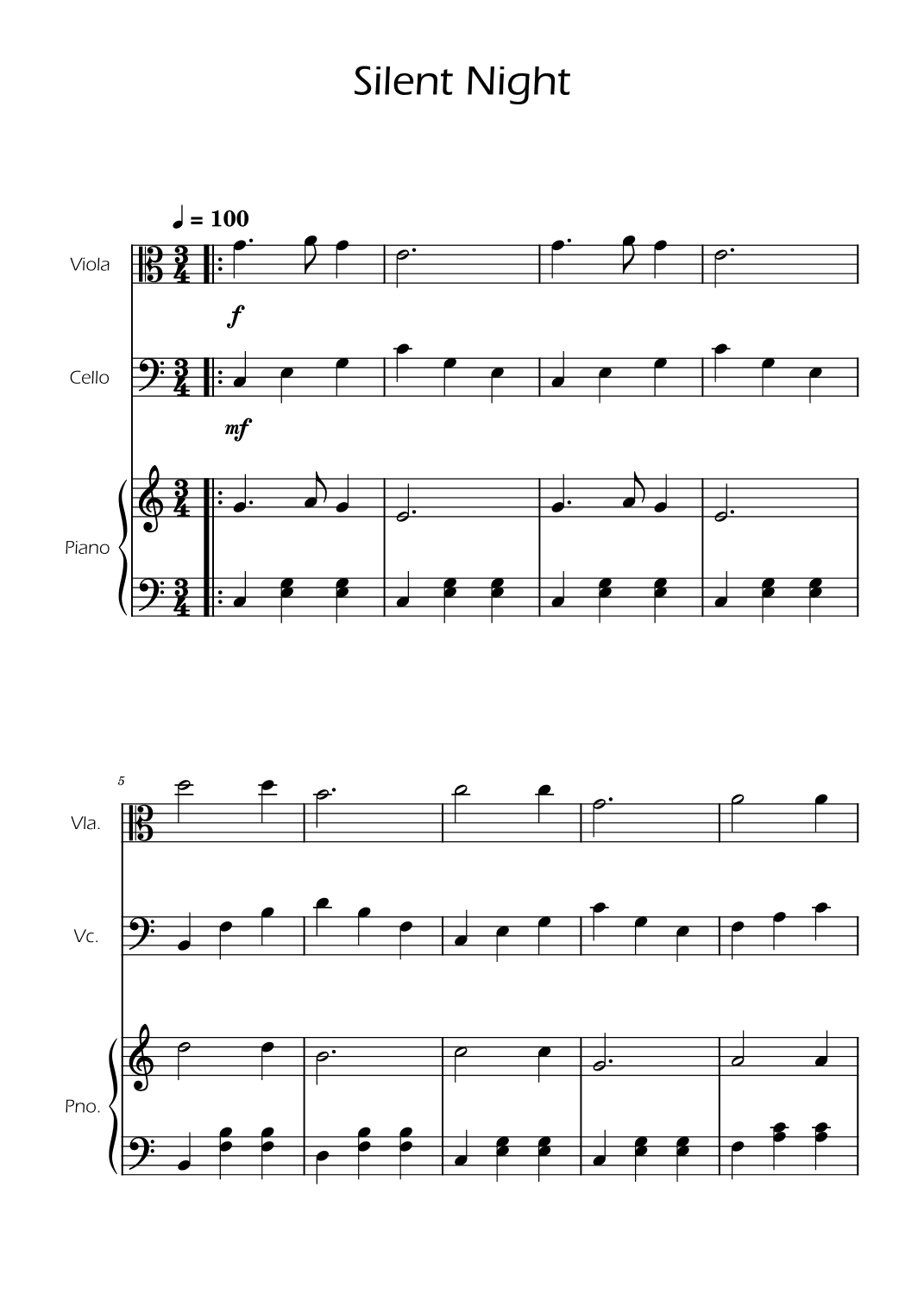 Silent Night - Viola and Cello Duet w/ Piano (arr. Ygor Nunes)