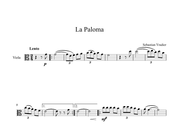 La Paloma - Sebastian Yradier (Viola) (arr. Digital Book Music)