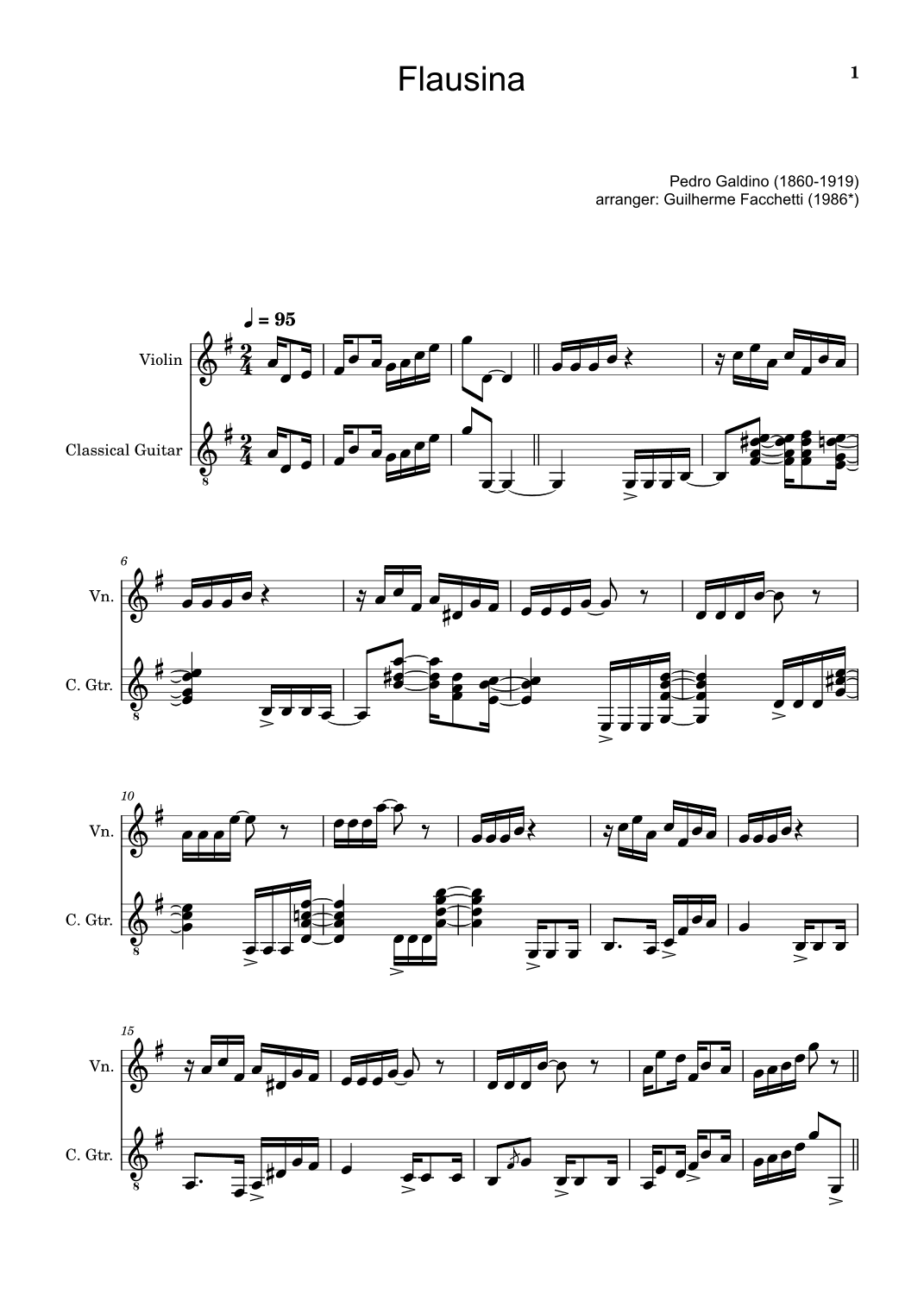 Pedro Galdino - Flausina. Arrangement for Violin and Classical Guitar (arr. Guilherme Facchetti)