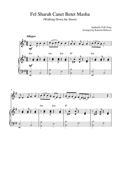 Fel Sharah Canet Betet Masha (Walking Down the Street) (for violin solo and piano accompaniment) (arr. Kaiserin Rebecca)