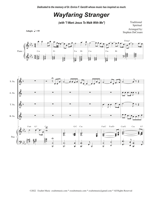 Wayfaring Stranger (with "I Want Jesus To Walk With Me") (Saxophone Quartet and Piano) (arr. Stephen DeCesare)