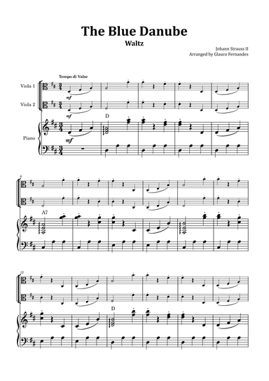 The Blue Danube - Viola Duet with Piano and Chord Notations (arr. Glauco Fernandes)