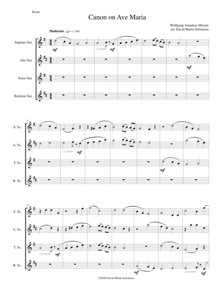 Canon on Ave Maria for saxophone quartet (arr. David Warin Solomons)