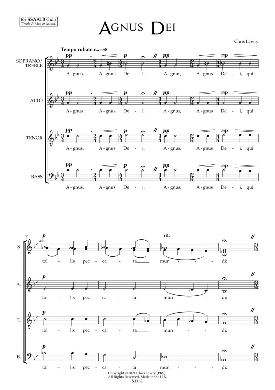 Agnus Dei - Chris Lawry (for SSAATB Choir)