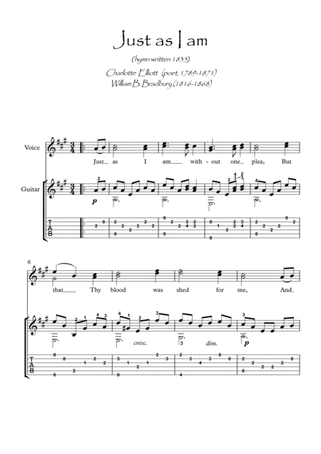 Just As I Am Guitar solo (arr. PianoSheetNow)