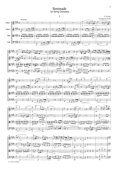 Dvorak  Serenade for String Orchestra, 1st mvt., for string quartet, CD205 (arr. FCMUSIC)