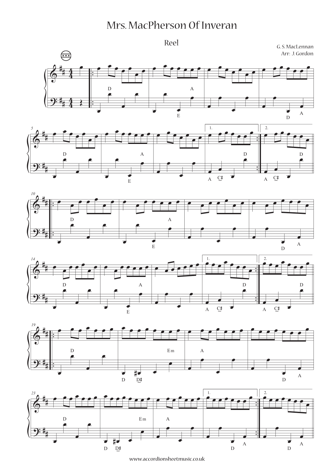 Mrs. MacPherson Of Inveran (arr. Julia Gordon)