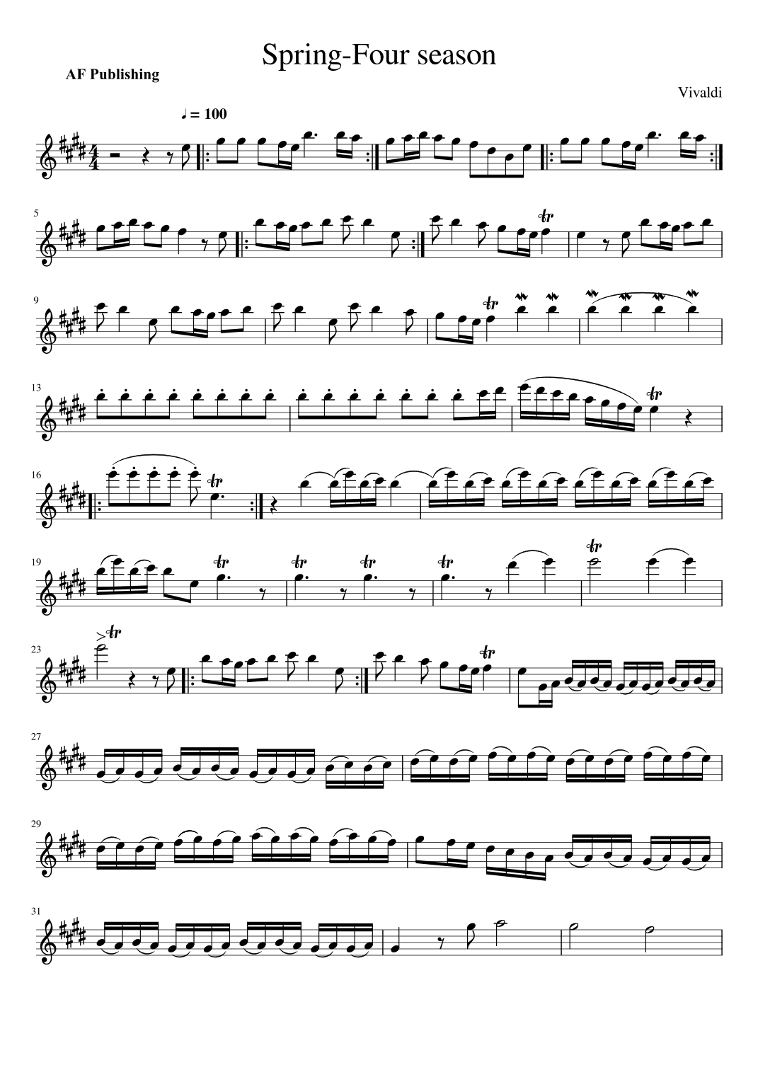 The Four Seasons - Spring - Allegro 1 (arr. AF PUBLISHING)