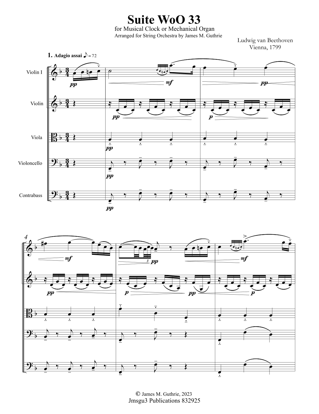 Beethoven: Suite WoO 33 for String Orchestra - Score Only (arr. James M. Guthrie, ASCAP)