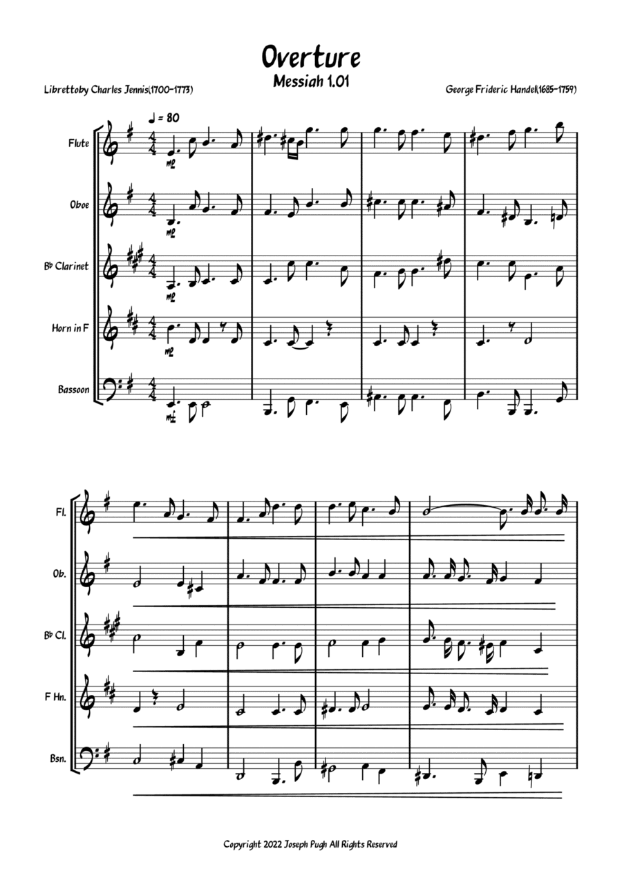 Messiah 1.01 Overture (Woodwind Quintet) (arr. Joseph Pugh)
