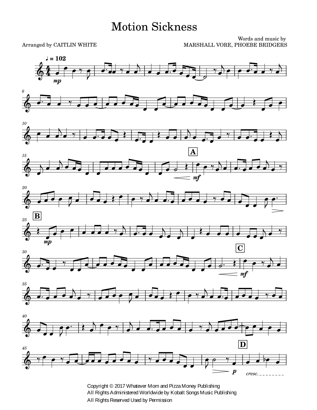 Motion Sickness (arr. Caitlin White)