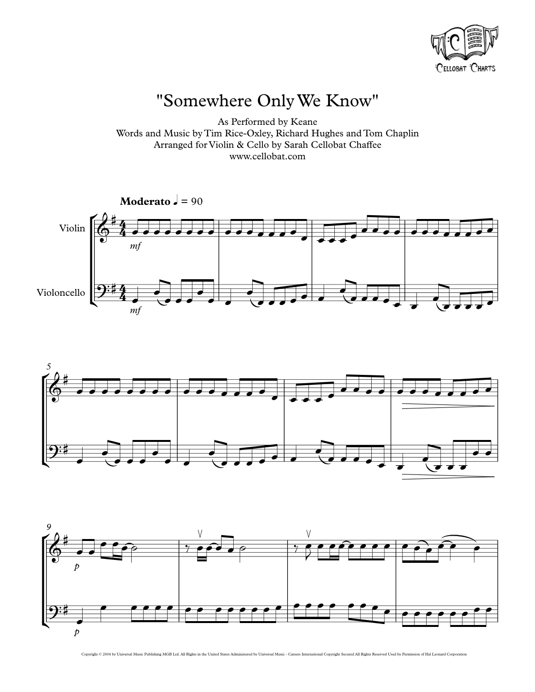 Somewhere Only We Know (arr. Sarah Cellobat Chaffee)