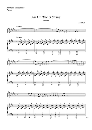 Bach - Air on The G String for Baritone Sax and Piano (Easy Arrangement) (arr. Cássio Silva Chaves)