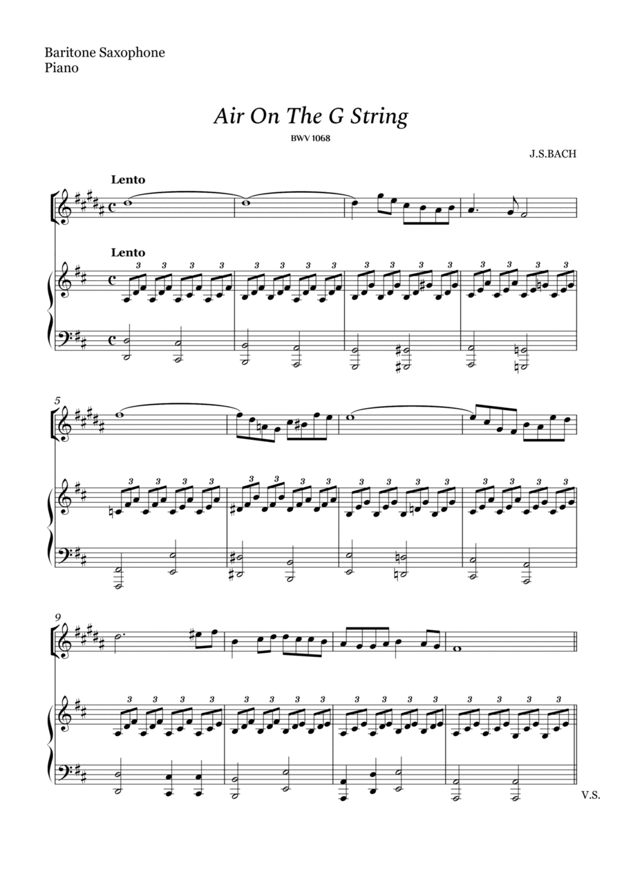 Bach - Air on The G String for Baritone Sax and Piano (Easy Arrangement) (arr. Cássio Silva Chaves)