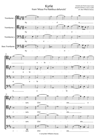 Kyrie from 'Missa Pro fidelibus defunctis' for Trombone Quartet (arr. Ben Williams-Stacey)