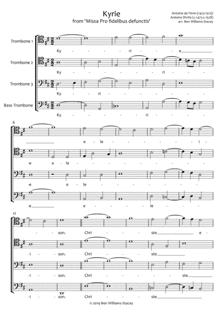 Kyrie from 'Missa Pro fidelibus defunctis' for Trombone Quartet (arr. Ben Williams-Stacey)