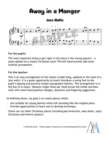 Away in a Manger - easy jazz waltz (arr. L. McKinlay)