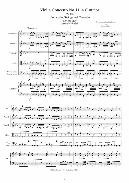 Vivaldi - Violin Concerto No.11 in C minor RV 198 Op.9 for Violin, Strings and Cembalo (arr. Santino Cara)