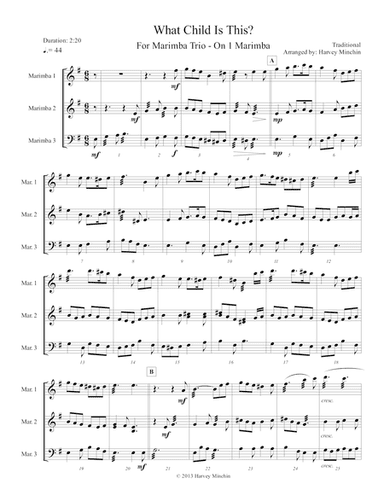 What Child Is This? - For Marimba Trio (arr. Harvey Minchin)