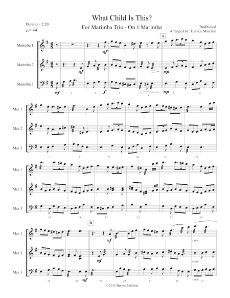 What Child Is This? - For Marimba Trio (arr. Harvey Minchin)