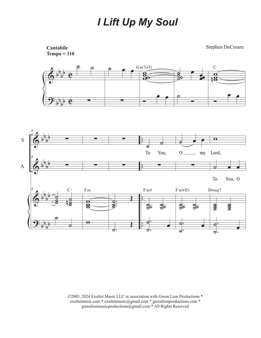I Lift Up My Soul (Duet for Soprano and Alto solo)