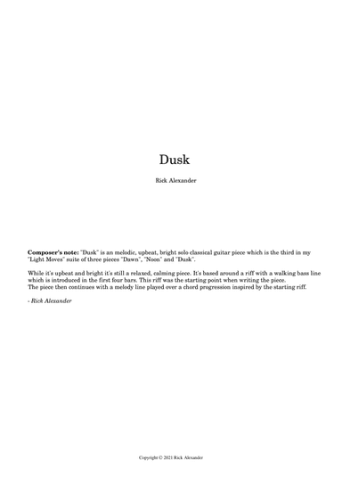 Dusk (for solo guitar) (TAB)