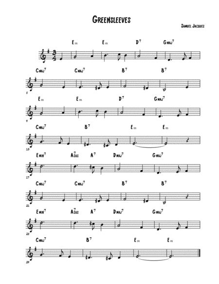 Greensleeves (arr. Samuel Jacques)