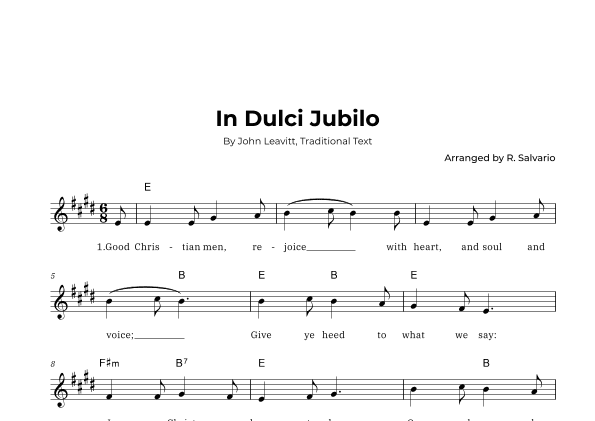 In Dulci Jubilo (Key of E Major) (arr. R. Salvario)