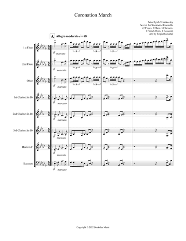 Coronation March (Db) (Woodwind Ensemble - 2 Flute, 1 Oboe, 3 Clar, 1 Hrn, 1 Bassoon) (arr. Regis Bookshar)