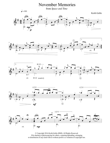 "November Memories" for solo classical fingerstyle guitar