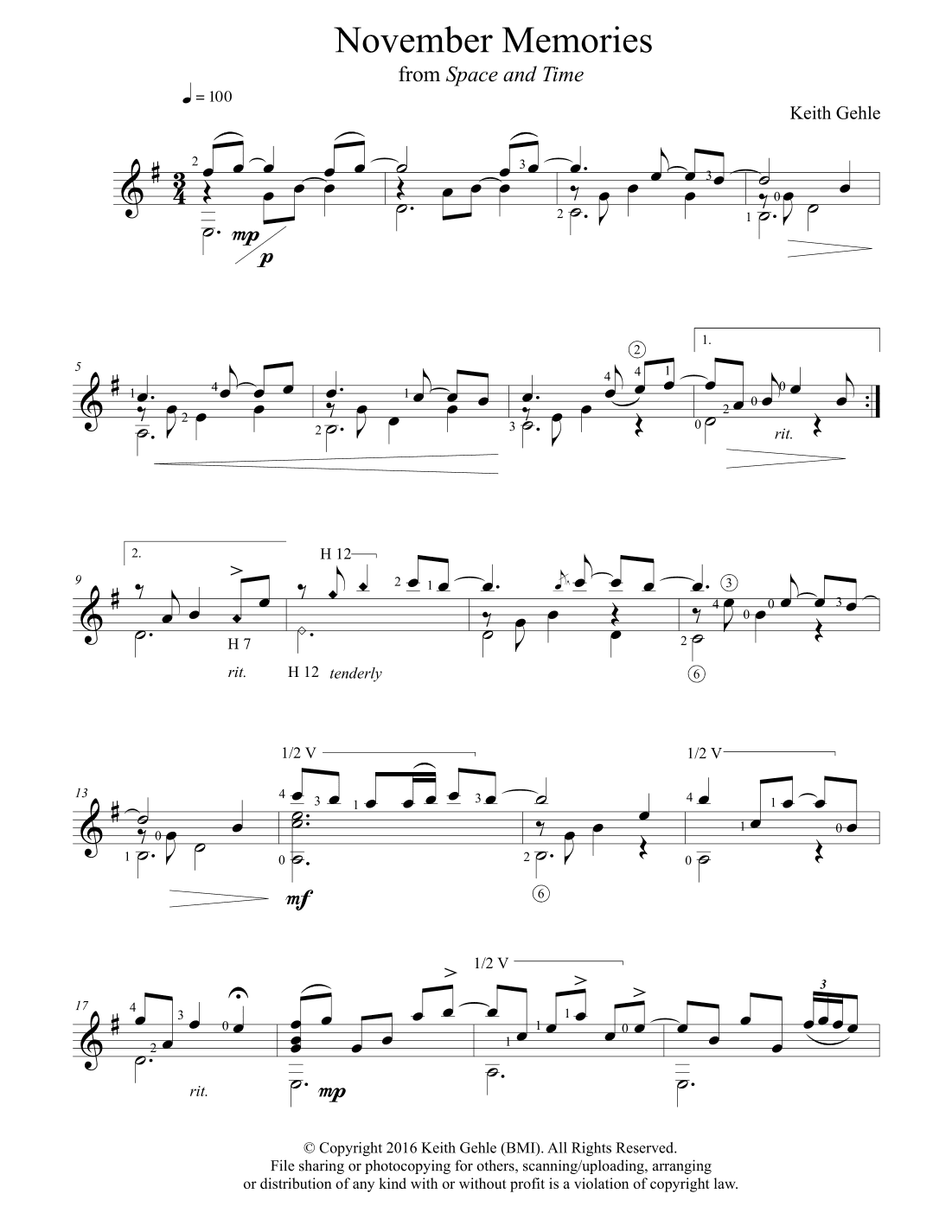 "November Memories" for solo classical fingerstyle guitar
